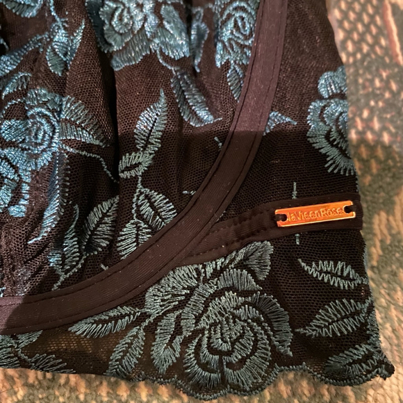 La Vie En Rose Lingerie Set Teal Black Lace Sheer Sexy Forest Green Goth 36C - Picture 6 of 12